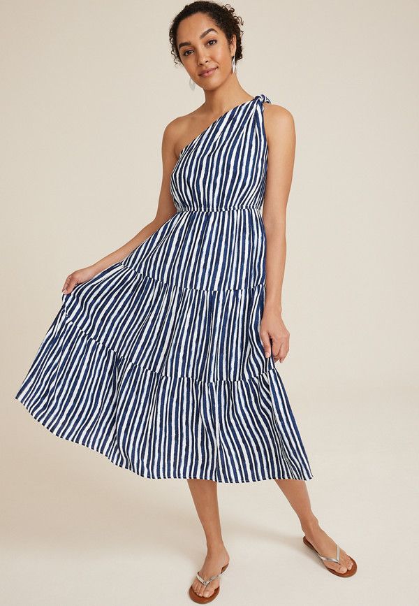 Striped One Shoulder Maxi Dress | Maurices
