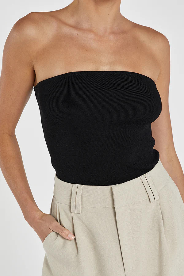 VERA BLACK KNIT BANDEAU TOP | DISSH