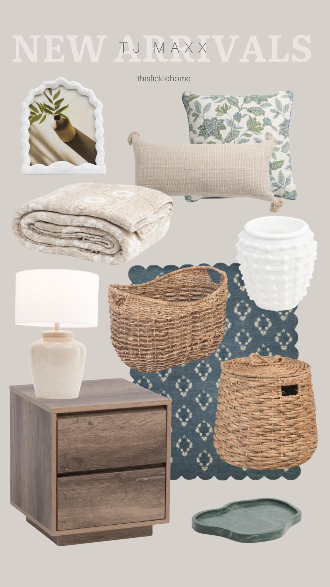 New home arrivals from TJ Maxx

Woven baskets. Ceramic lamp. Affordable nightstand. Spring pillows. Fun patterned rug. 

#LTKHome #LTKSeasonal #LTKSaleAlert