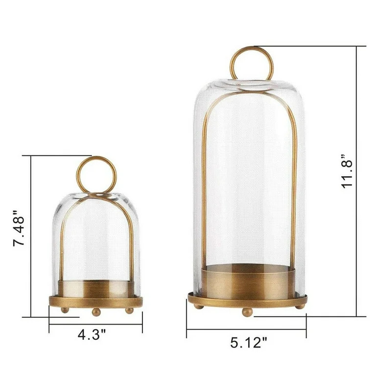 5" & 4" Wide Versatile Metal Candle Holder with Handmade Sturdy Glass Dome in Brass for Pillar Ca... | Walmart (US)
