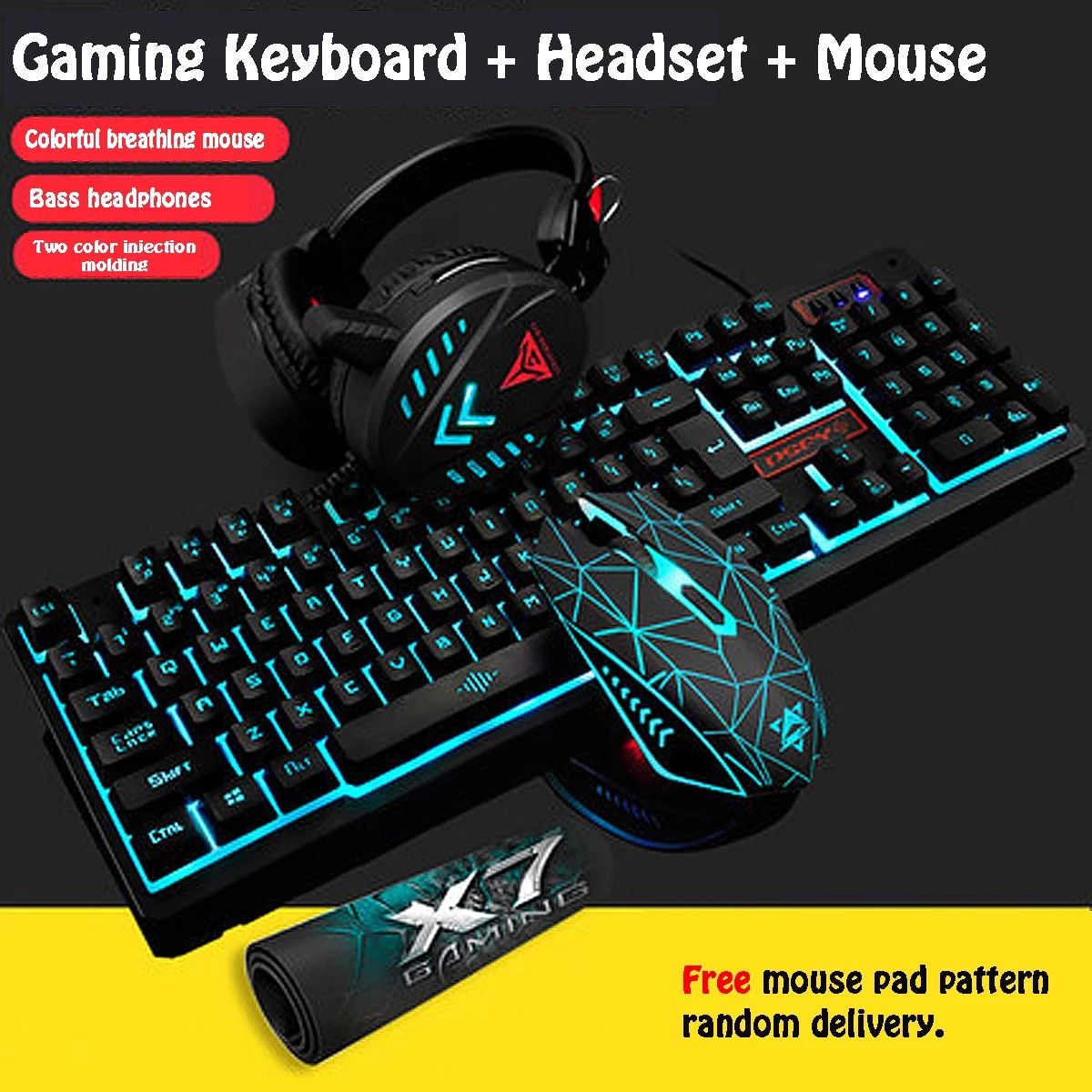 [4 Pieces/Set] Wired LED Backlit Multimedia Ergonomic USB Gaming Keyboard Mouse Combo Illuminated... | Walmart (US)
