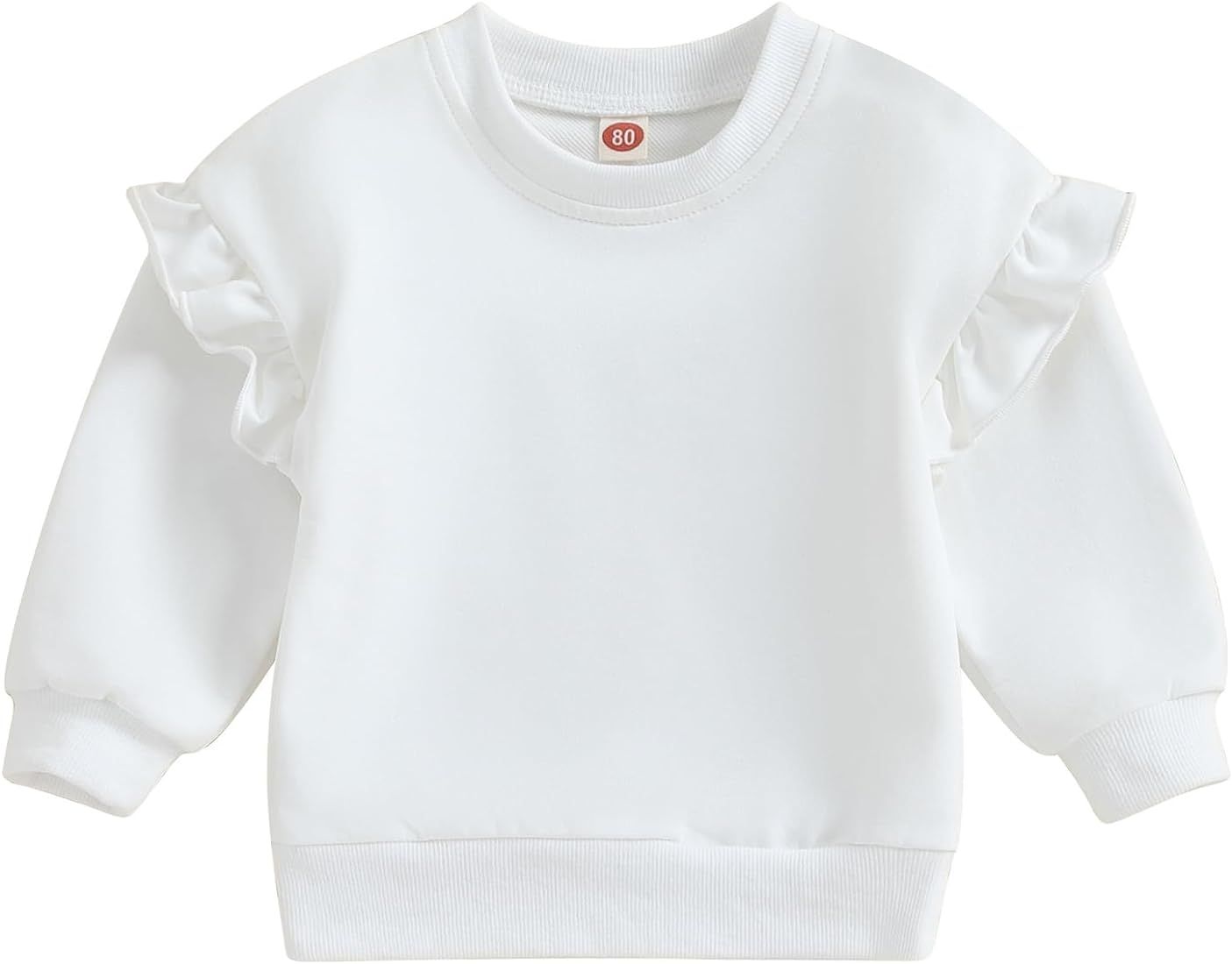 Amiblvowa Toddler Baby Girl Ruffle Sweatshirt Solid Color Crewneck Long Sleeve Pullover Tops Litt... | Amazon (US)