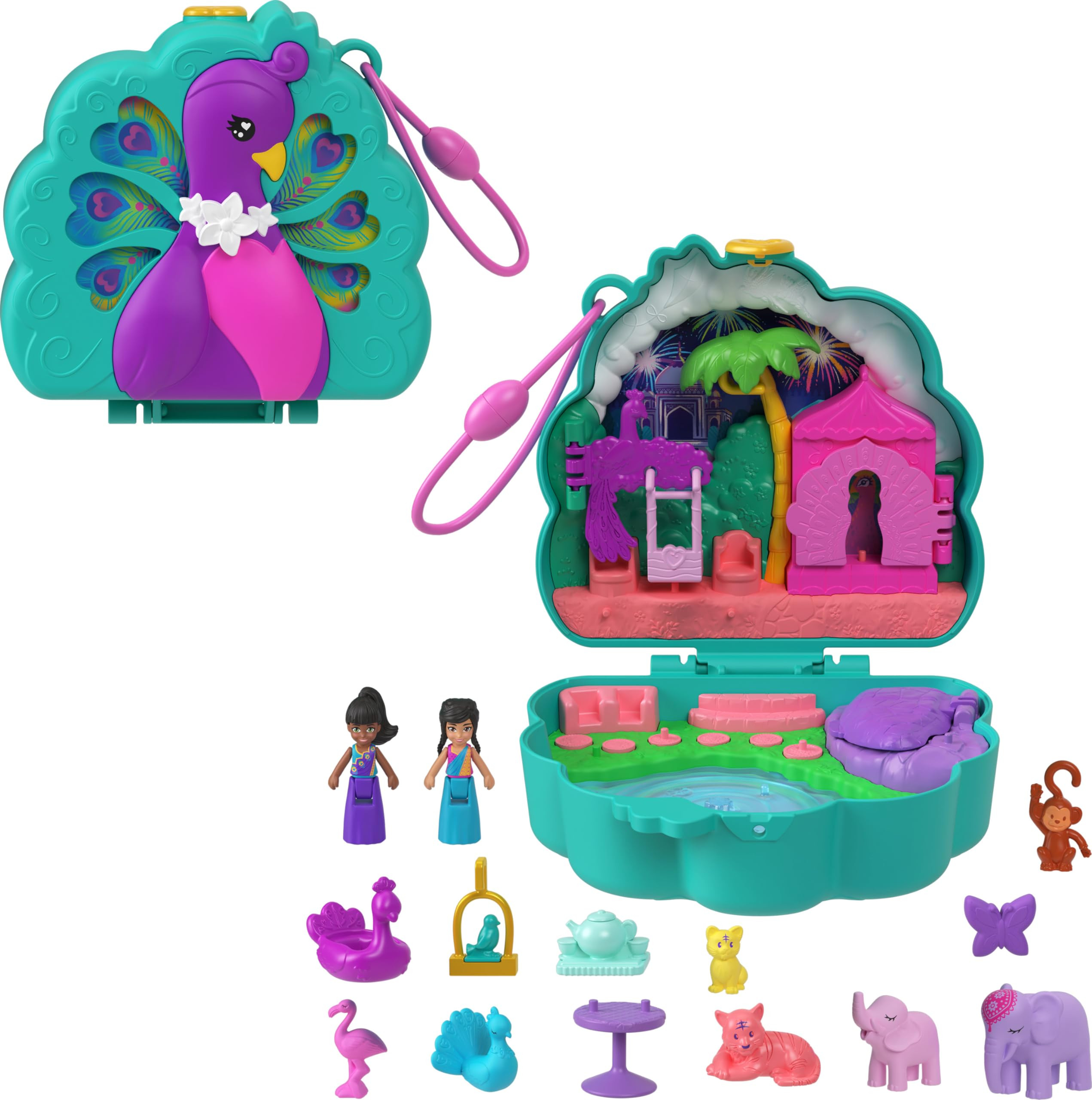Polly Pocket Dolls & Playset, Peacock Garden Compact, Travel Toy with 2 Micro Dolls, Pets & Anima... | Amazon (US)