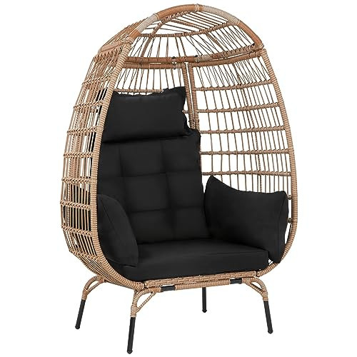 PayLessHere Egg Chair Egg Basket Rattan Chair Steel Frame Oversized Indoor Outdoor Lounger Simple Installation with 4 Comfort Cushion and Stand,352lb Capacity for Patio Garden Living Room，Black | Amazon (US)