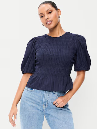 Puff Sleeve Peplum Smocked Top | Old Navy (US)