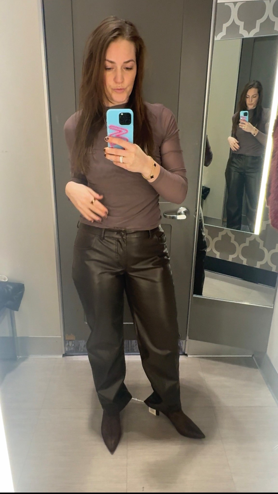 brown town for New Year's Eve. The top is sheeeeeer in the back and so so sultry. 🤎✨ definitely some extra room in the waistband if you're usually a curvy fit  

#LTKOver40 #LTKHoliday #LTKFindsUnder50