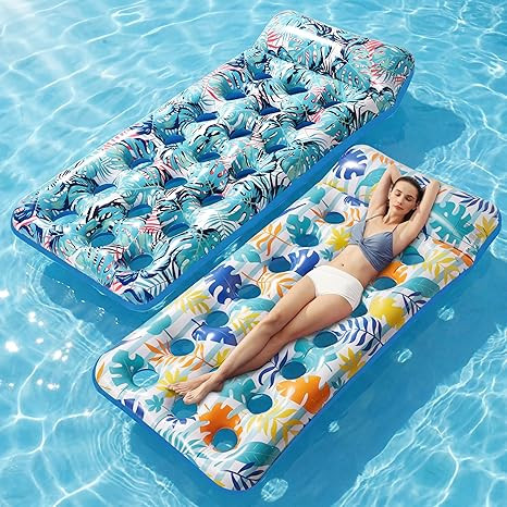 2 Pack Inflatable Pool Float Mat, Giant Pool Floats Adult Size with Headrest, Lake Float Raft Wat... | Amazon (US)