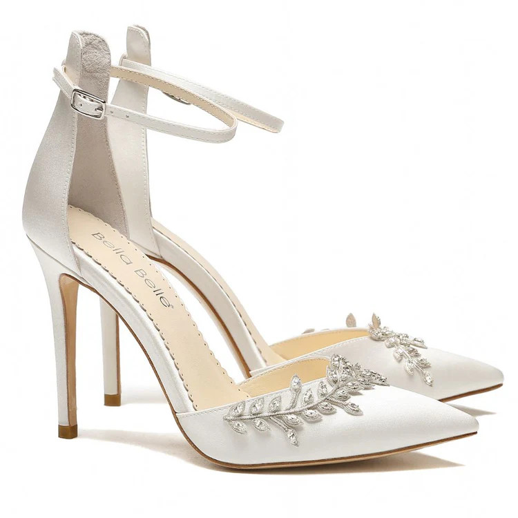 Ivory High Heel Silver Vine Rhinestone Wedding Shoes | Bella Belle Shoes