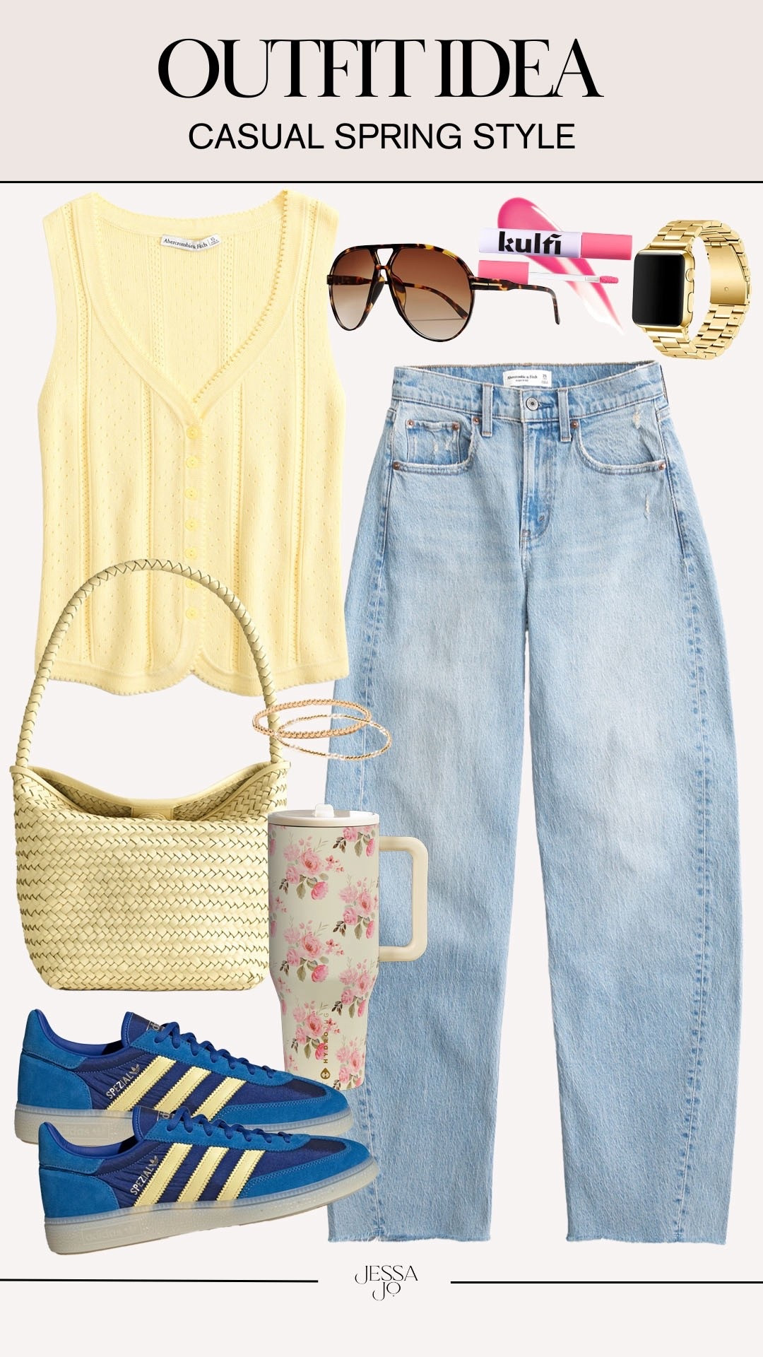 Colorful spring outfit idea. Spring style. Trendy spring outfit idea. Trending for spring. Butter yellow trending for spring. Abercrombie denim. New adidas for spring  

#LTKSeasonal #LTKootd #LTKSaleAlert