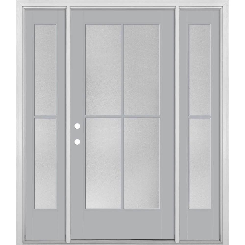 Masonite 60-in x 80-in x 4-9/16-in Fiberglass Full lite Right-hand inswing Infinity Gray Painted Prehung Front Door with Sidelights with Brickmould | Lowe's