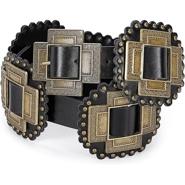 TRIWORKS Women Western Concho Leather Belt Cowgirl Boho Belt Chunky for Dresses Concert Festival | Amazon (US)