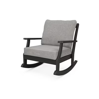 POLYWOOD Braxton Black HDPE Frame Conversation Chair with Gray Revolution Cushioned Seat | Lowe's