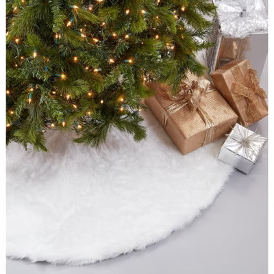 Saro Lifestyle Solid Faux Fur Design Christmas Tree Skirt, White, 56" Round | Target