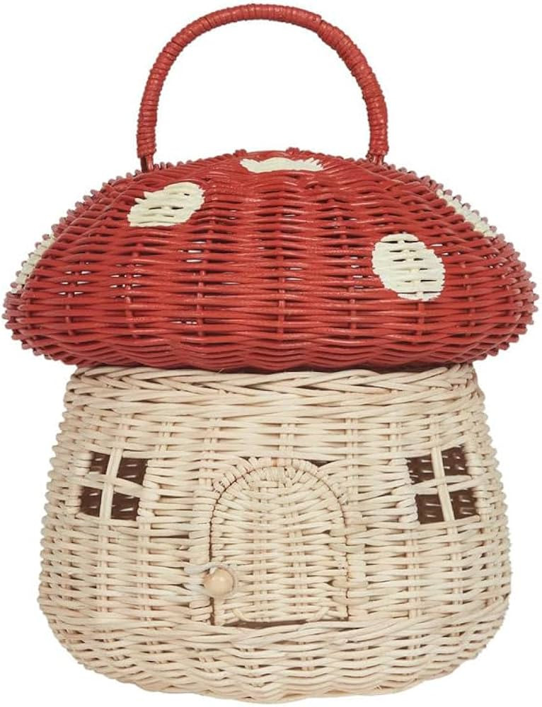 Mushroom House Basket, Kids Toy Storage, Wicker, Whimsical Fairy Tale Theme, with Handle (red) | Amazon (US)