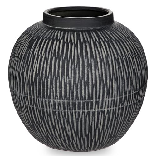 9" Large Ceramic Vase with Wide Mouth, Rustic Vase for Entryway, Living Room & Abundant Blooms Decor, Big & Round Design, Chunky & Dark Gray | Amazon (US)
