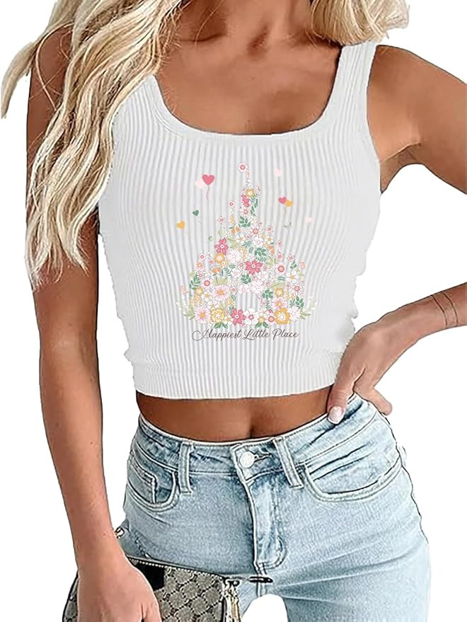 AMWIPE Magical Tank Tops for Women Magic Princess Shirt Magic Kingdom Sleeveless Crop Tops Funny ... | Amazon (US)