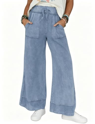 Athlisan Womens Baggy Wide Leg Sweatpants Casual Loose Elastic Waisted Palazzo Pants Trousers wit... | Amazon (US)