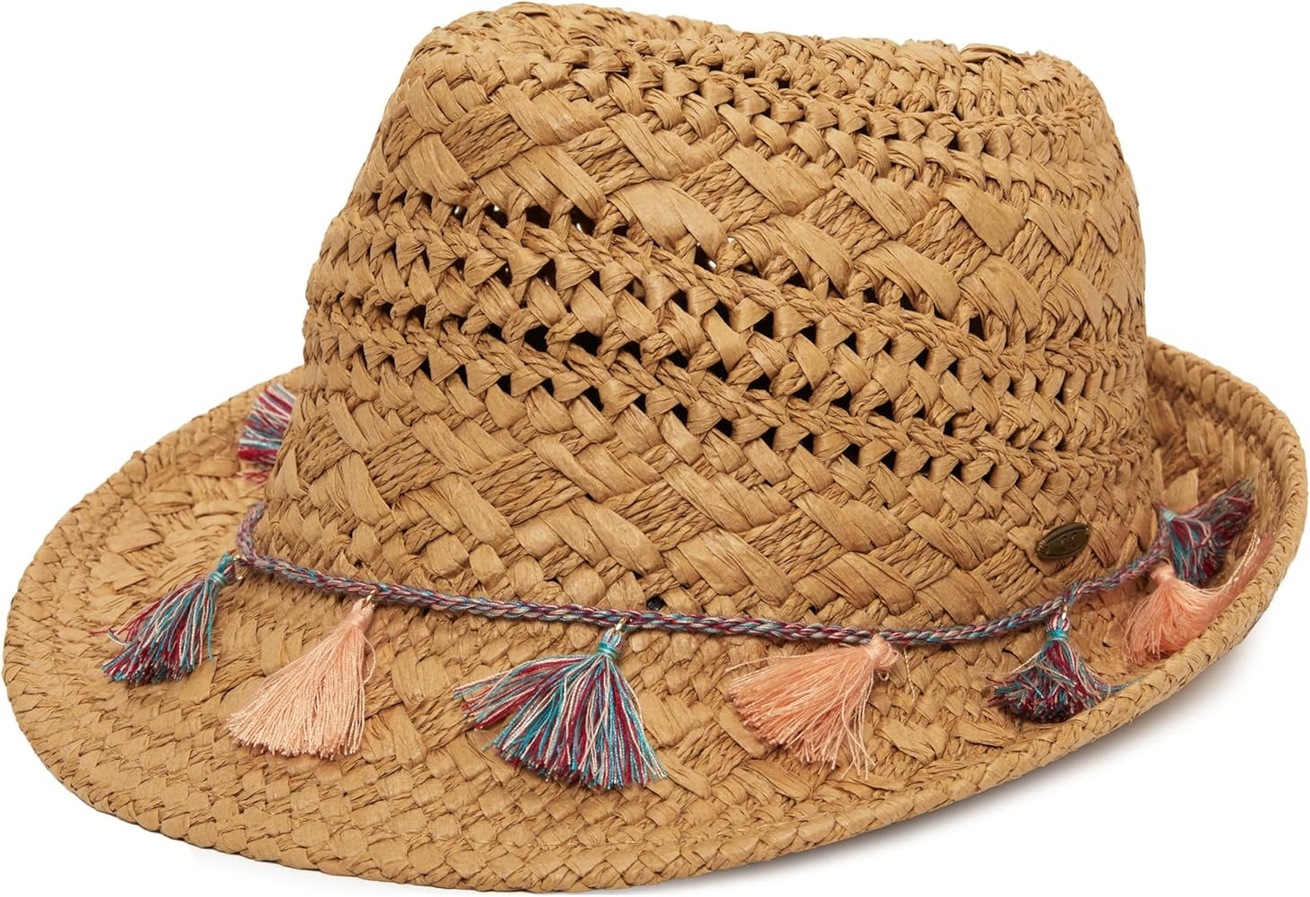 Funky Junque Women's Straw Fedora Sun Hat - UPF 50+ Protection, Short Brim, Stylish Woven Pattern | Amazon (US)