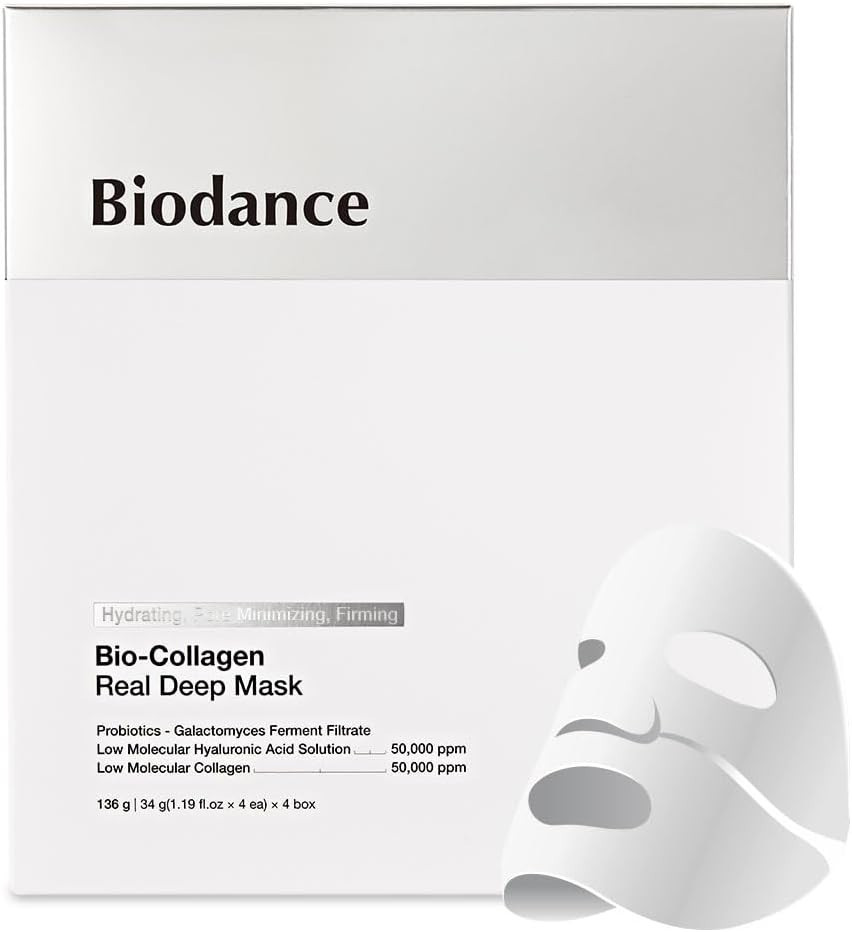 BIODANCE Bio-Collagen Real Deep Mask, Overnight Mask, Pore Eraser Mask, Hydrogel Mask Sheet, Pore Tightening, Hydrating, Low Molecular Collagen Face Mask | 34g x4ea | Amazon (US)