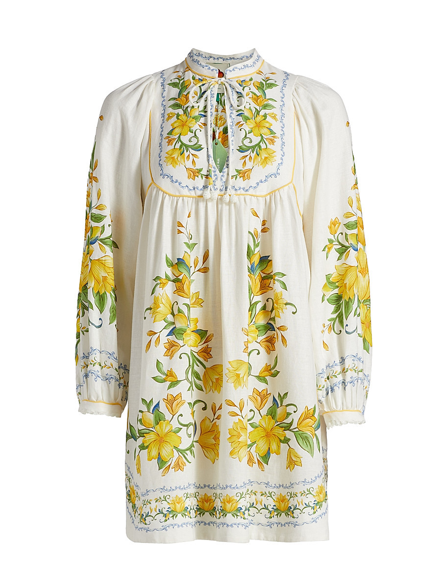 Women's Sicily Floral Linen-Blend Minidress - Off White - Size Large | Saks Fifth Avenue