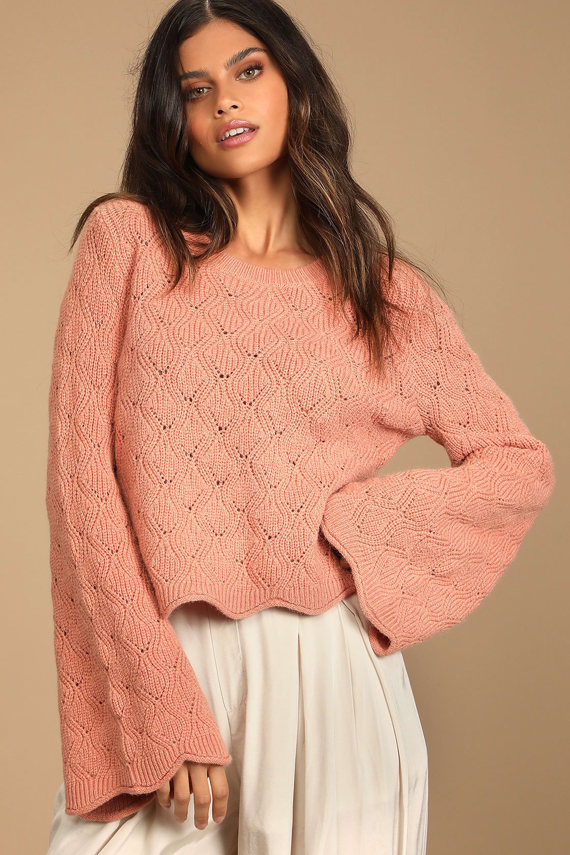 Fantastic Feels Rose Pink Pierced Cable Knit Pullover Sweater | Lulus (US)