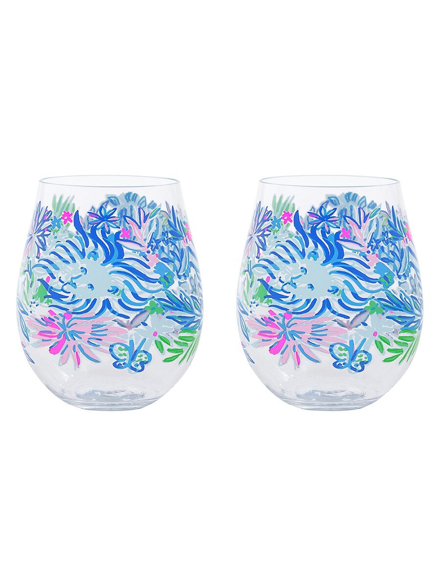 Lilly Pulitzer Lion Around 2-Piece Stemless Wine Glass Set | Saks Fifth Avenue OFF 5TH