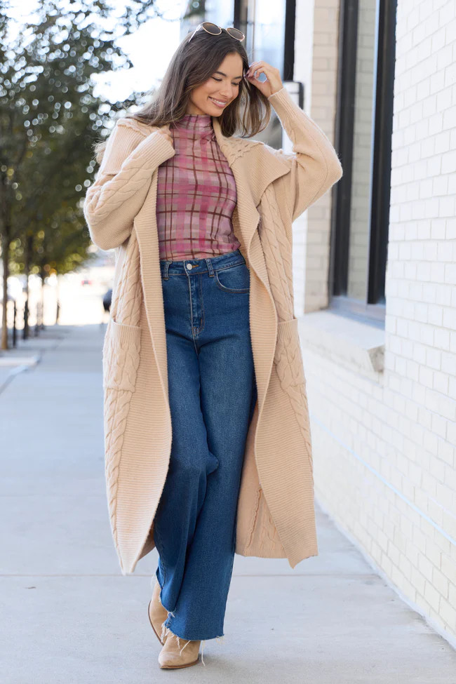 Parker Taupe Cable Knit Duster Cardigan | Pink Lily