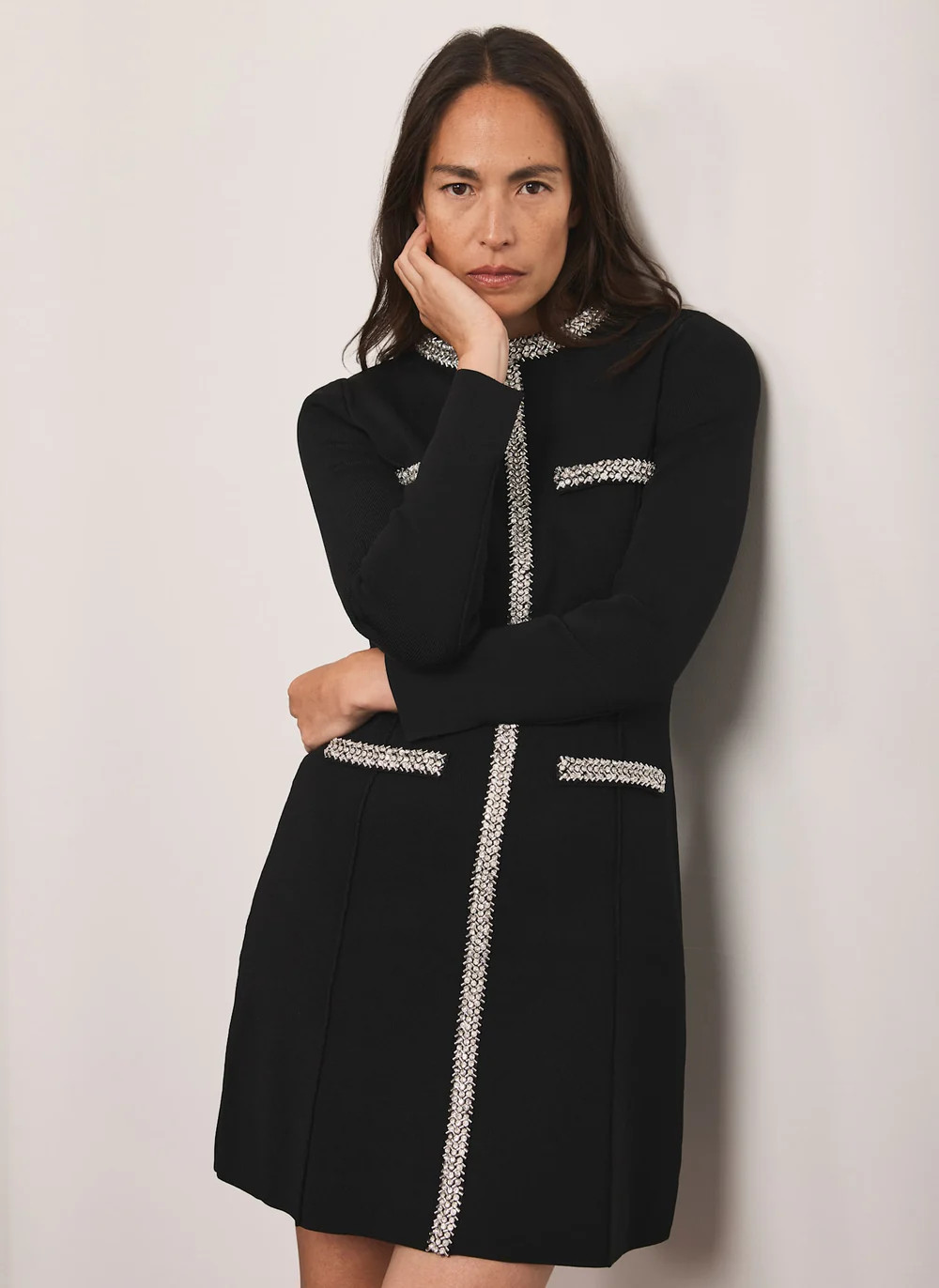 Black Embellished Trim Mini Dress | Mint Velvet