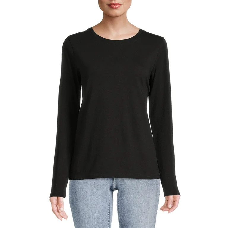 Time And Tru Women's Crewneck Tee with Long Sleeves | Walmart (US)