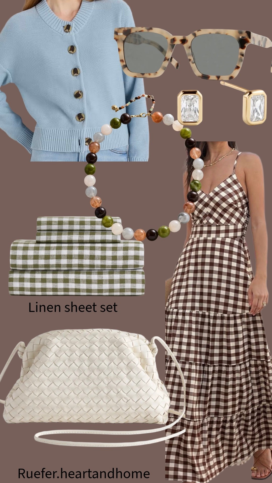 Recent finds that I’m currently eyeing… earrings, beaded necklace, gingham maxi dress, leather purse, leather handbag, organic cotton cardigan, linen sheet set, sunglasses

#LTKOver40 #LTKHome #LTKSeasonal