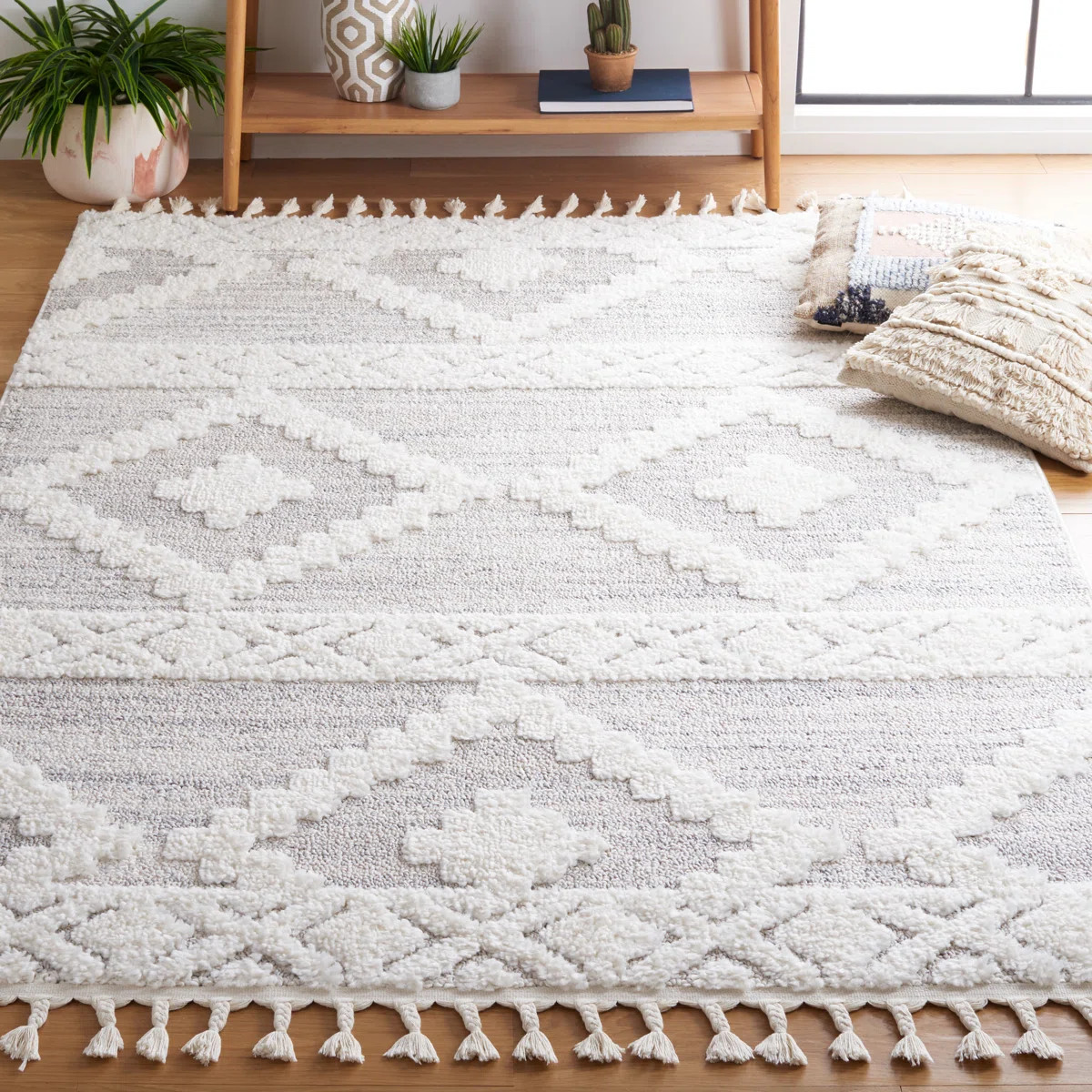 Hugley Moroccan Tassel Shag 640 Area Rug In Ivory / Beige | Wayfair North America