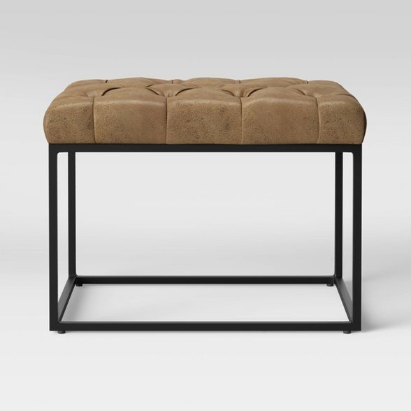 Trubeck Tufted Ottoman Faux Leather with Metal Base Brown - Project 62™ | Target
