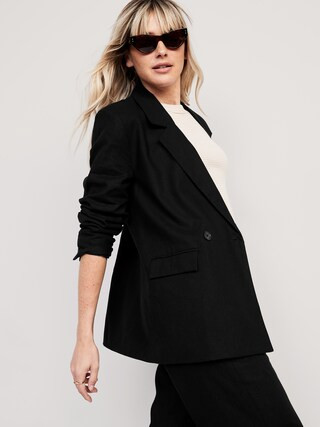 Double-Breasted Linen-Blend Suit Blazer for Women | Old Navy (US)