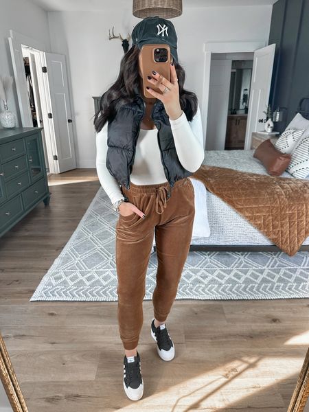 Bodysuit — small
Vest — small
Joggers — small

casual outfit | comfy cozy outfit | velour joggers | platform adidas sneakers | cropped puffer vest | white long sleeve seamless bodysuit | running errands outfit | casual outfits | fall outfits 



#LTKshoecrush #LTKfindsunder50 #LTKstyletip