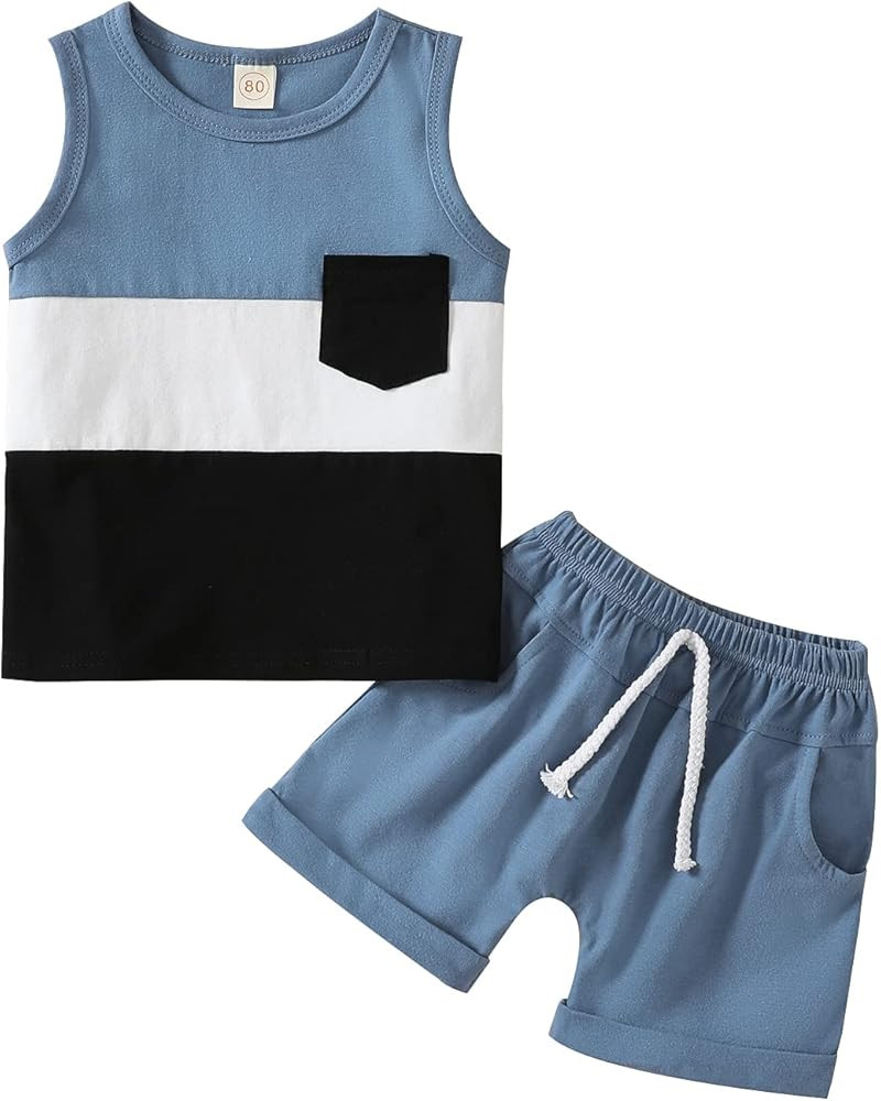 Toddler Baby Boy Clothes Color Block Sleeveless Tops+ Casual Shorts Summer Outfits Set | Amazon (US)