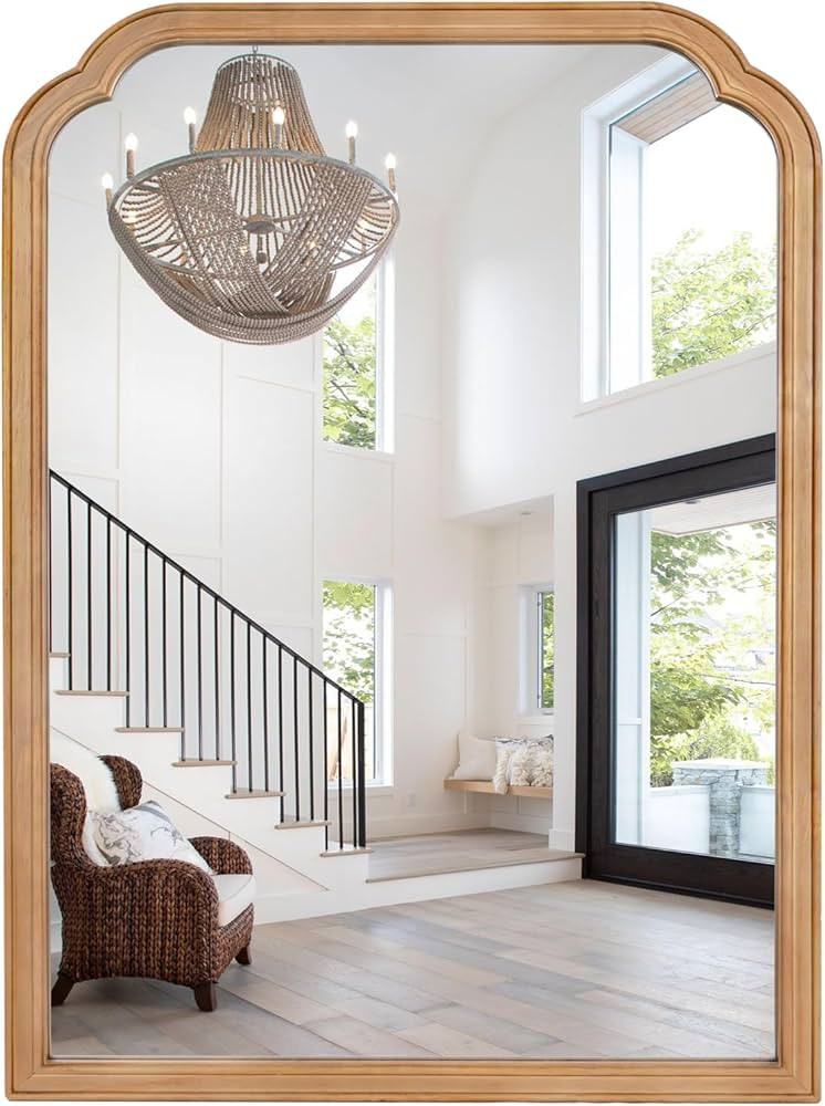 WallBeyond 30" x 40" Wood Bathroom Mirror for Wall Mounted, Rustic Rounded Corner Vanity Mirror f... | Amazon (US)