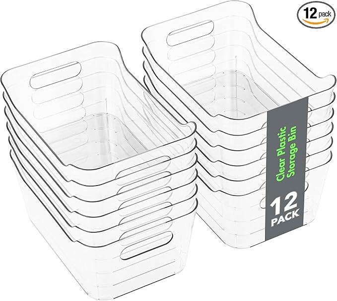 Tiawudi 12 Pack Plastic Storage Bins, Multi-Use Organizer Bins, Pantry Organizer, Clear Storage C... | Amazon (US)