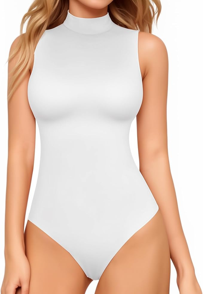 MANGOPOP Women's Mock Turtle Neck Sleeveless Tank Tops Bodysuit Leotard Clothing | Amazon (US)