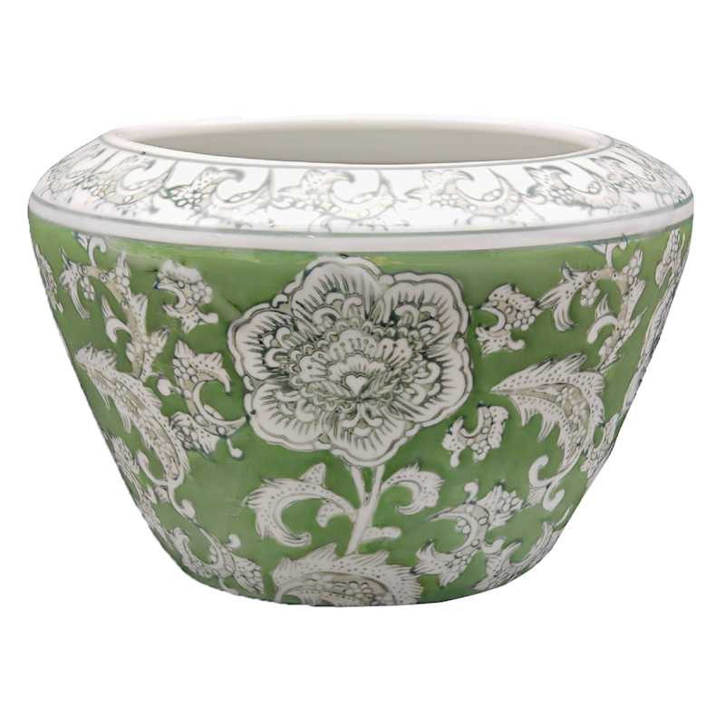 Green Chinoiserie Porcelain Wide Mouth Vase, 8x5 | At Home