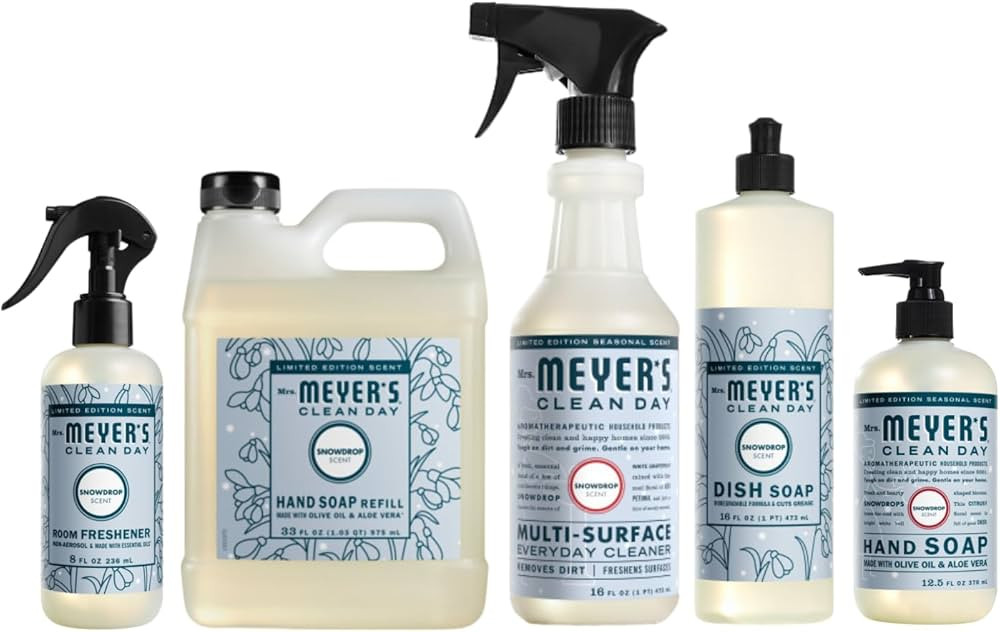 Mrs. MEYER'S Clean Day Snow Drop Scent Variety Pack, Liquid Hand Soap 12.5 Fl Oz, Dish Soap 16 Fl... | Amazon (US)