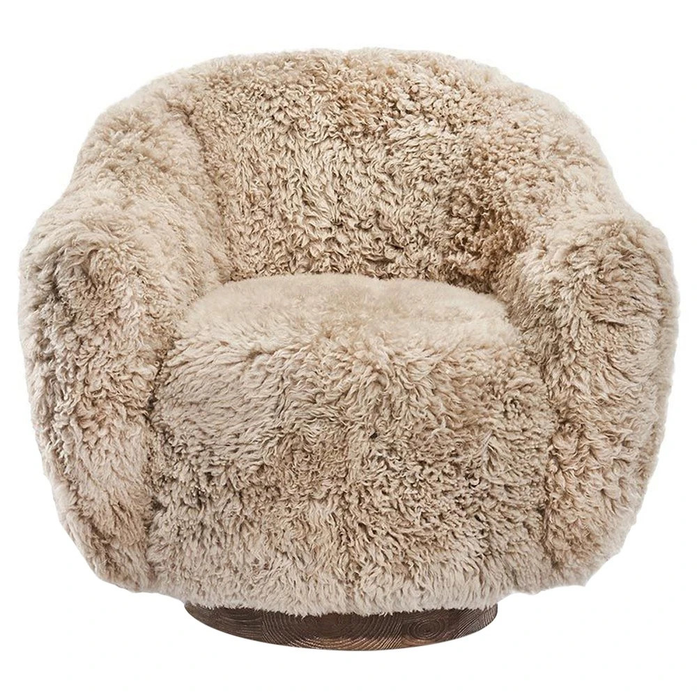 Simon Modern Classic Morel Taupe Lambskin Swivel Arm Chair | Kathy Kuo Home