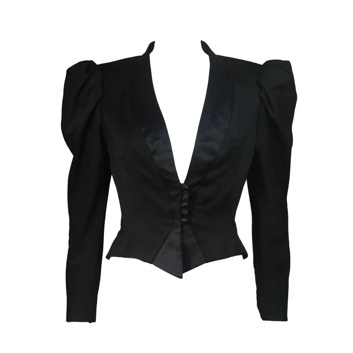 Nolan Miller Black Silk & Wool Jacket with Puff Sleeves Size Small | 1stDibs