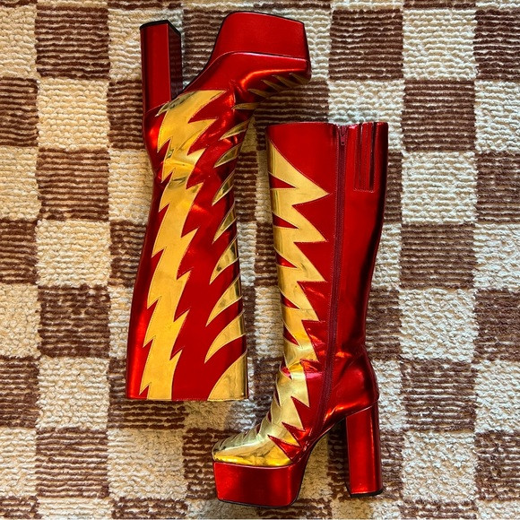 Jeffrey Campbell Kiss This Knee High 70s Style Platform Boot Metallic Red Gold | Poshmark