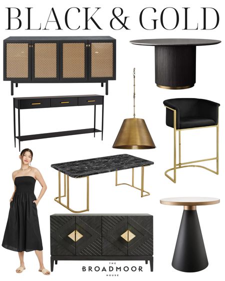 Black and gold, modern home, console, media console, dining table, counter stool, tv stand, lighting, pendant light, cocktail table

#LTKstyletip #LTKFind #LTKhome