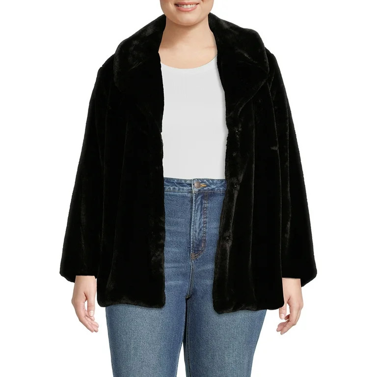 Time and Tru Women's and Plus Faux Fur Cropped Jacket | Walmart (US)