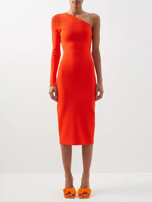 Victoria Beckham - Vb Body One-shoulder Jersey Midi Dress - Womens - Orange | Matches (US)