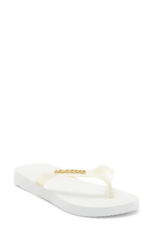 Havaianas Metallic Logo Flip Flop in White at Nordstrom, Size 5 | Nordstrom