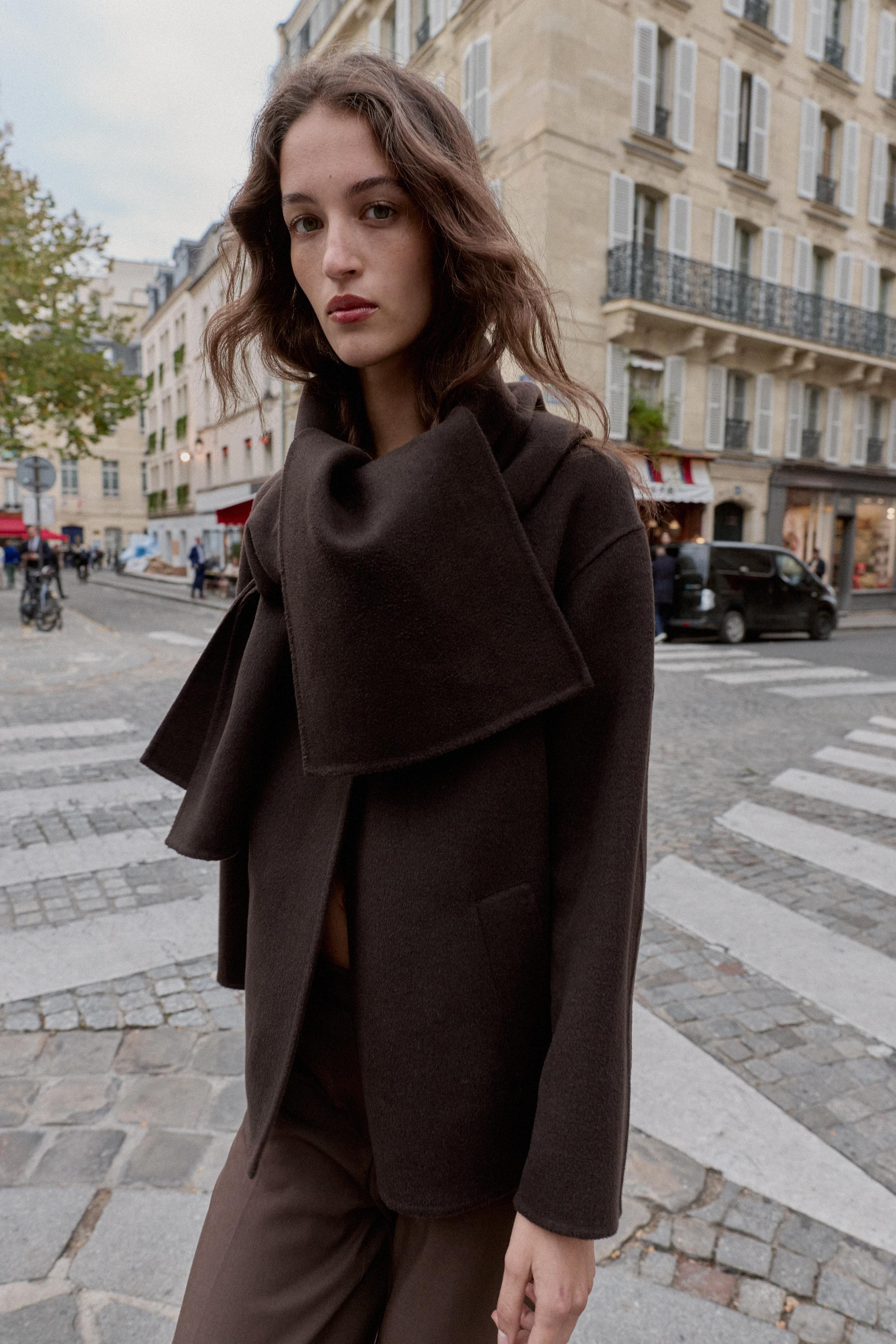 WOOL BLEND SHORT COAT WITH SCARF | Zara US