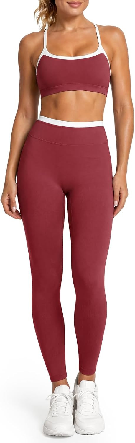 Womens 2 Piece Workout Yoga Sets Color Block Matching Leggings Set | Amazon (US)