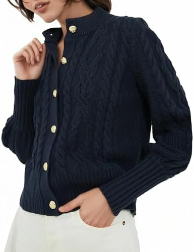 Women's Cardigan Sweater Button Down Long Sleeve Fall Jacket Short Chunky Cable Knit Open Front C... | Amazon (US)